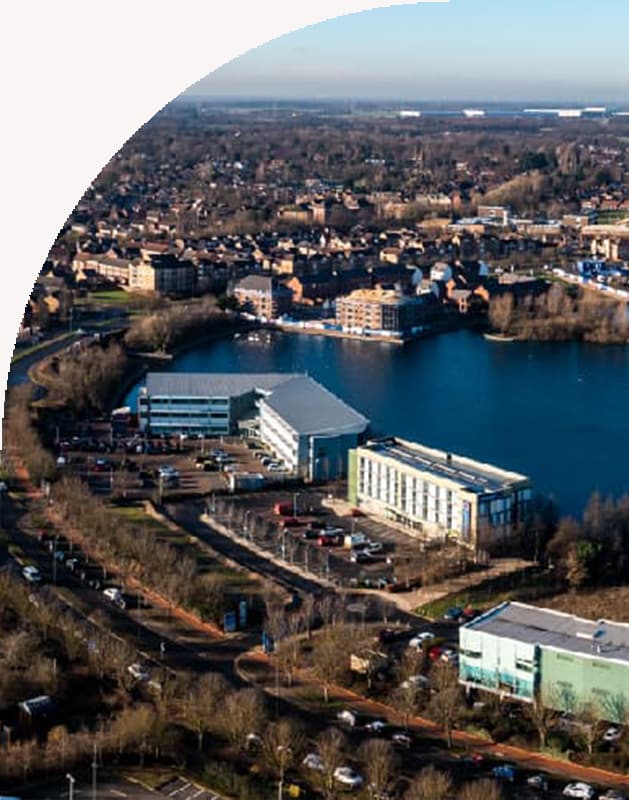 Aerial view of the city of Doncaster council, where public sector organisations provide real-time, SMS communication with residents.