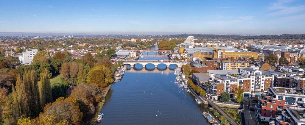 Thames river landscape with two bridges 