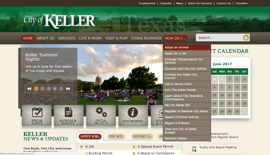 City of Keller "How Do I..." menu 